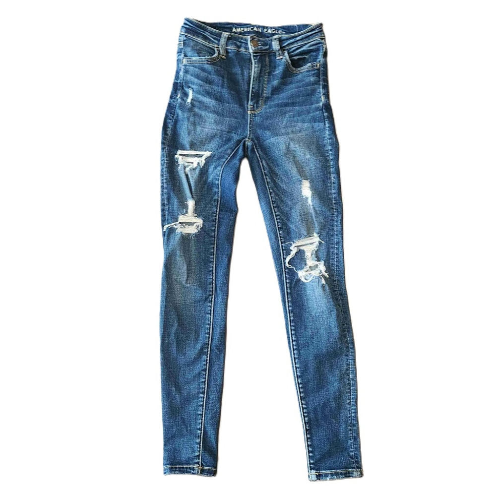 American Eagle Blue High Rise Distressed Jeggings Size 0